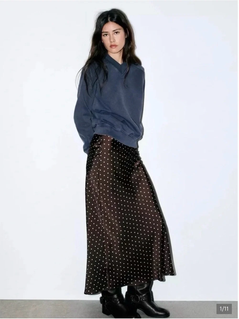 Zara Black Polka Dot Satin Maxi Skirt - Picture 1 of 9